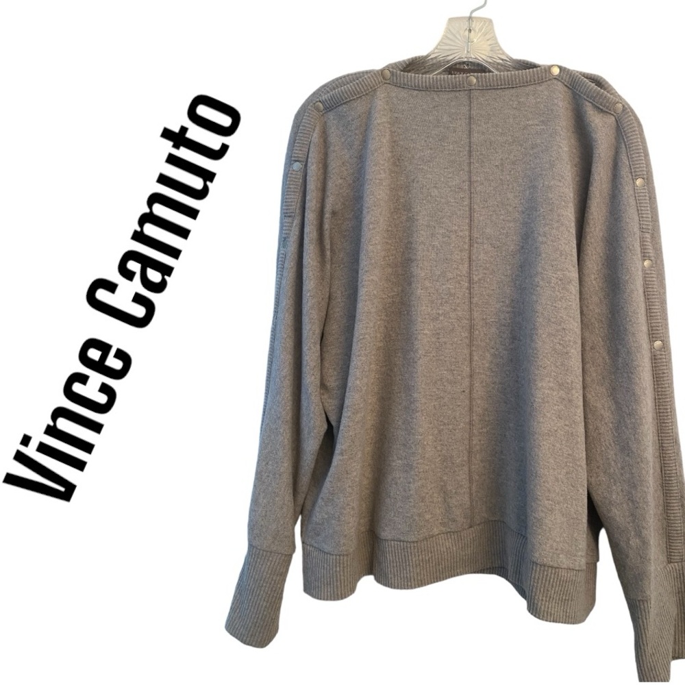 Vince Camuto Snap Trim Dolman Sleeve Sweater Gray L